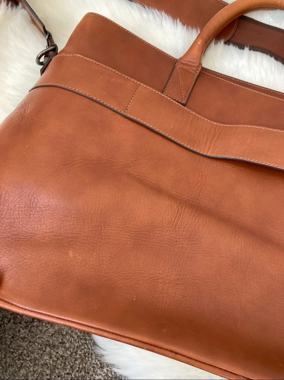 Mark & Graham Men's Leather Briefcase in Cognac Brown